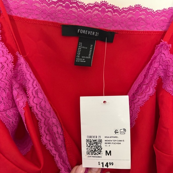 Forever 21 Red and Purple Lace Trim Satin Camisole - Picture 4 of 7